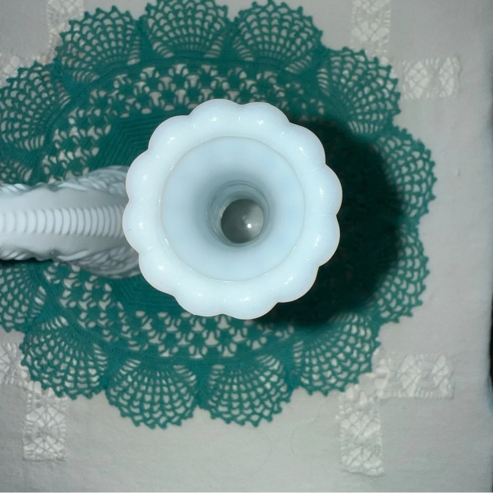 Vintage Hobnail Geometric Diamond Cut Elegant White Milk Glass Vases set of 2 - Picture 7 of 9